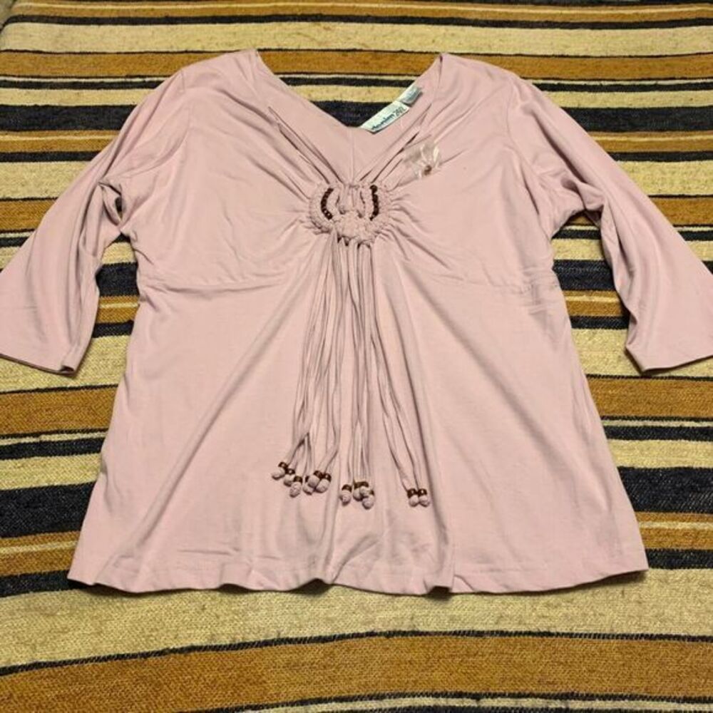 Denim 24/7 Top Blouse Embellished Purple V-Neck Y2K 90s Boho Bohemian Deadstock